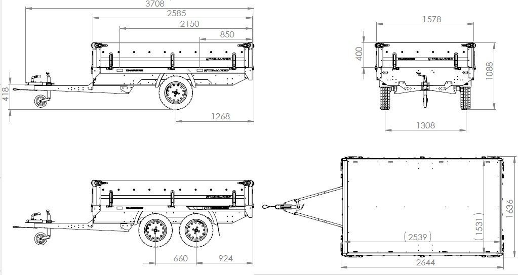 remorque deux essieux 254×151 avec roues unitrailer solid 250/2 dmc 750 kg – Image 13